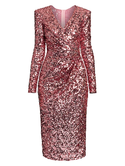 Dolce & Gabbana Women's V-neck Sequin Sheath Dress In Pink