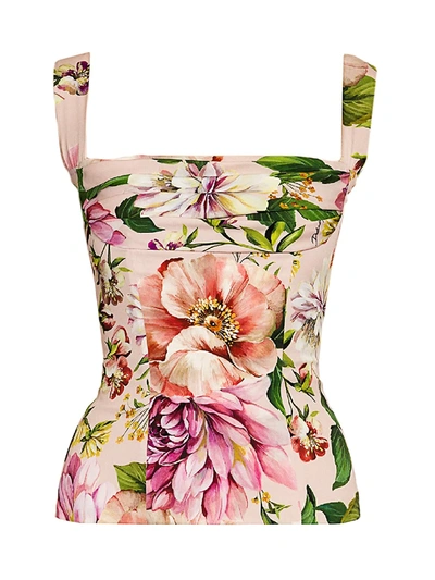 Dolce & Gabbana Women's Charmeuse Floral-print Bustier Top In White Light Pink