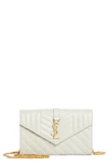 Saint Laurent Envelope Triquilt Ysl Wallet On Chain In Grained Leather In Cream