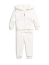 Polo Ralph Lauren Baby Girl's 2-piece Velour Hoodie & Joggers Set In Cream