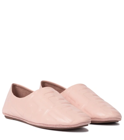 Fendi Ff Embossed Leather Ballet Flats In Rosa Quarz