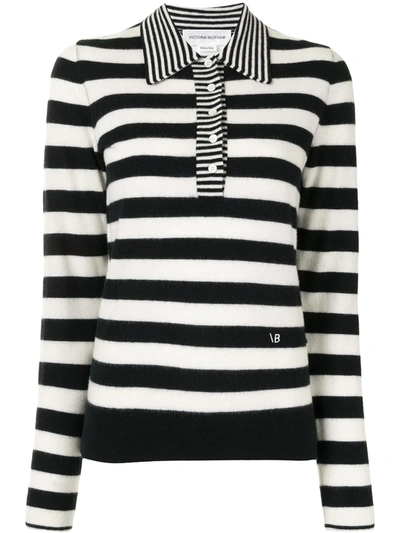 Victoria Beckham Striped Wool And Cashmere-blend Sweater In Black