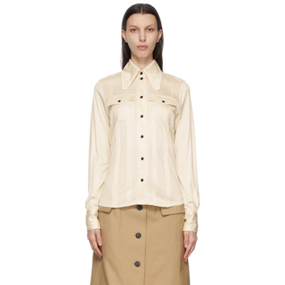 Victoria Beckham Pintucked Silk-satin Jersey Shirt In Ivory