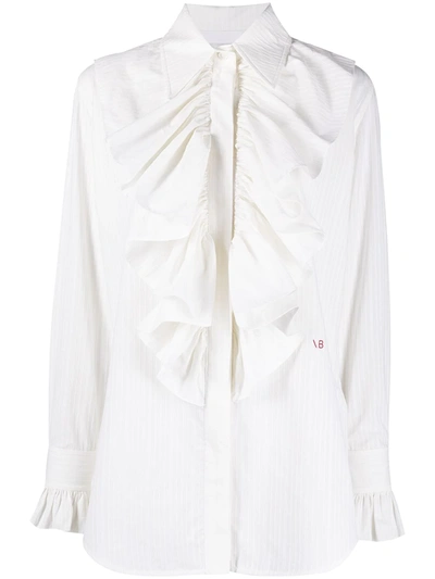Victoria Beckham Ruffle Front Button-down Shirt In Off White