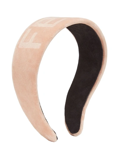 Fendi Women's Velvet Logo Headband In Pink