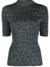 Theory Leenda Short-sleeve Mockneck Sweater In Black Multi