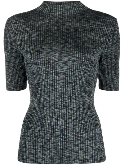Theory Leenda Short-sleeve Mockneck Sweater In Black Multi