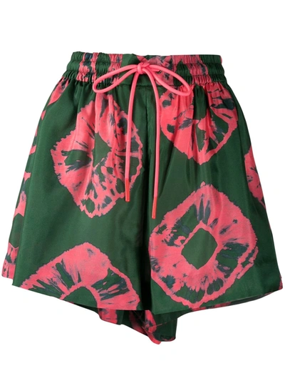Zimmermann Poppy Tie-dyed Silk-habotai Shorts In Green/pink