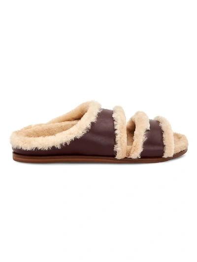 Aquatalia Imina Shearling-lined Leather Slippers In Wine,sand