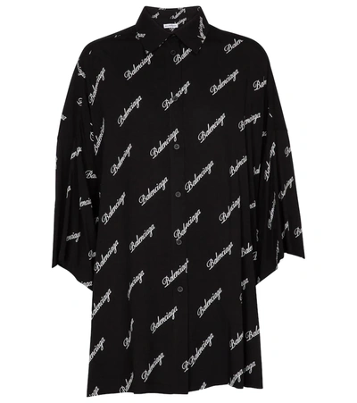Balenciaga Logo Script Viscose Poplin Shirt In Black