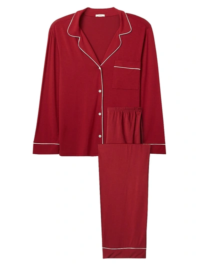 Eberjey Giselle Burgundy Stretch-modal Pyjama Set In Red And White