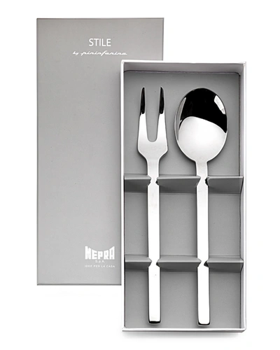 Mepra Gift Box Serving Stile Flatware Set, Set Of 2 In Silver-tone