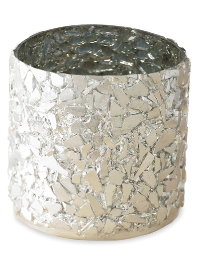 Anaya Silver Crushed Mosaic Candle Votive & Vase In Size Medium