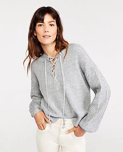 Ann Taylor Lace Up Sweater In Heather Grey