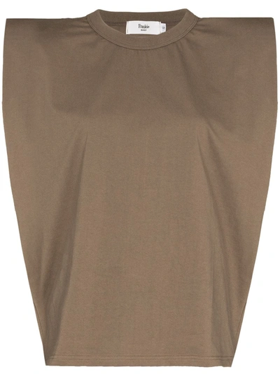 The Frankie Shop 'eva' Padded Shoulder Sleeveless Cotton Top In Brown