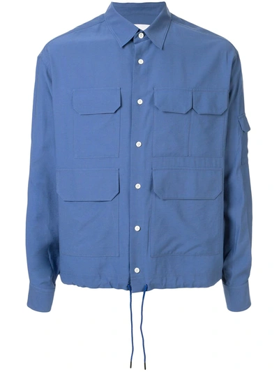 Ports V Multi-pocket Drawstring Shirt In Blue