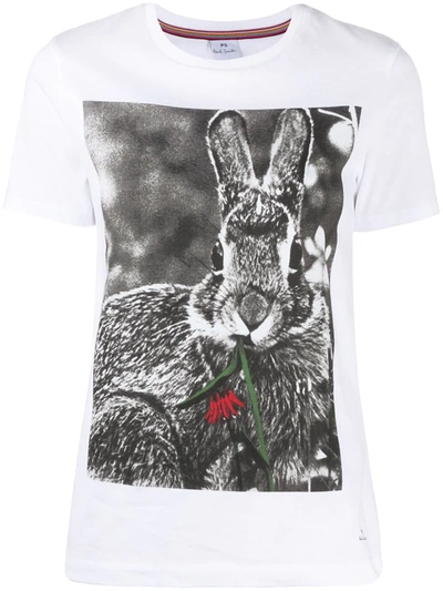 Ps By Paul Smith Rabbit-print Short-sleeve T-shirt In White