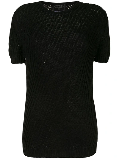 Pre-owned Chanel 1998 Open-knit T-shirt In Black