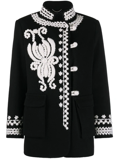 Ermanno Scervino Embroidered Fitted Wool Jacket In Black