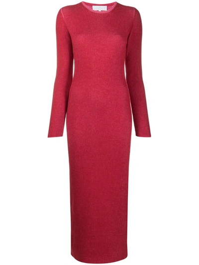 Ami Amalia Long Knitted Dress In Red