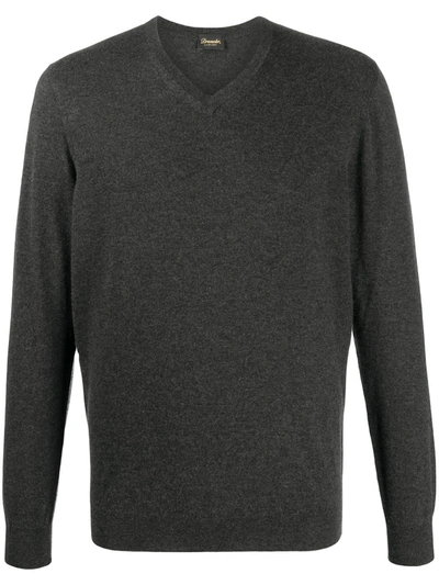 Drumohr V-neck Cashmere-blend Jumper In Grau