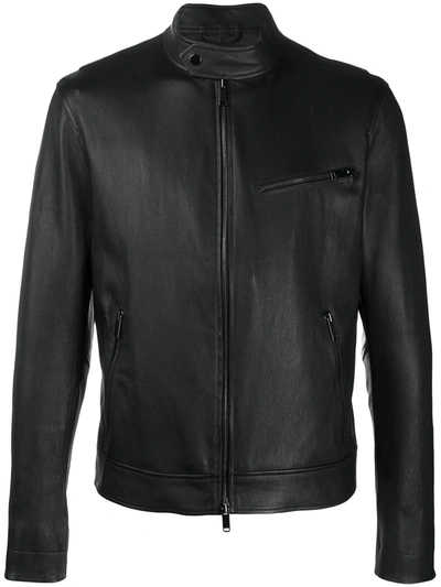Desa 1972 Collarless Leather Jacket In Black
