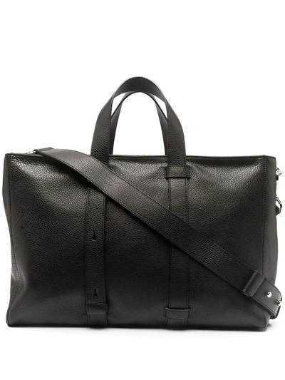 Orciani Micron Deep Leather Weekender Bag In Black