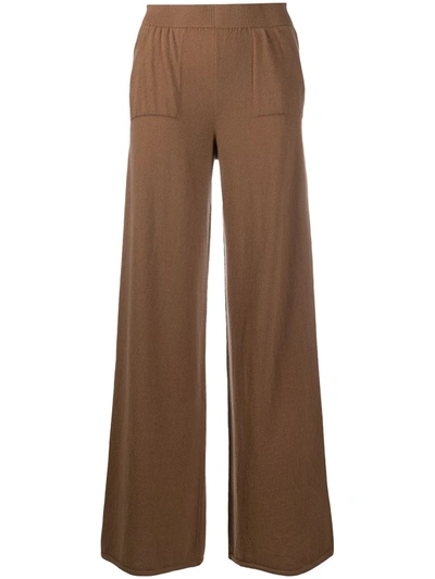 Ami Amalia Ribbed Knit Straight Trousers In Brown
