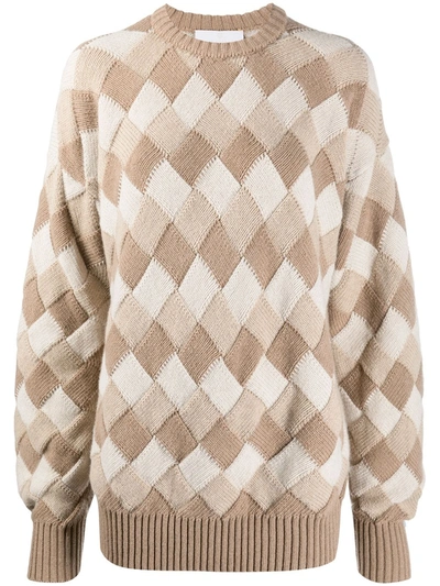 Ami Amalia Jeu De Carrés Argyle Merino Wool Jumper In Neutrals