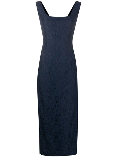Pre-owned Dolce & Gabbana Lace Panel Midi Dress In Blue