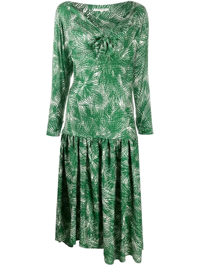 Pre-owned Saint Laurent Palm Print Long-sleeved Dress In Green