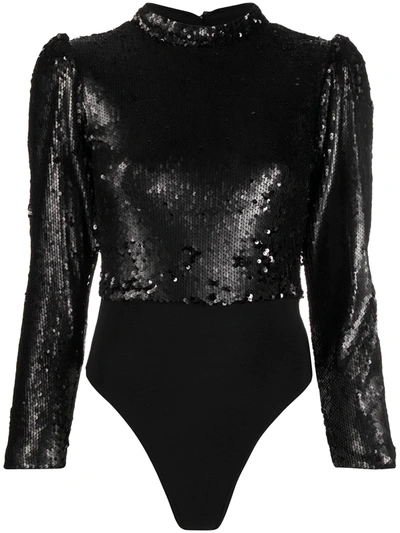 Alchemy Sequin-embellished Puff-sleeve Bodysuit In Black