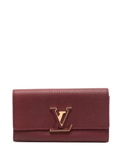 Pre-owned Louis Vuitton  Logo Plaque Wallet In Red