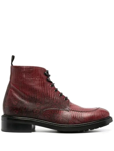 Paul Smith Trent Textured Lace-up Boots In Red