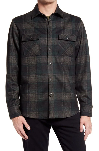 Karl Lagerfeld Plaid Slim Fit Snap Front Shirt In Olive