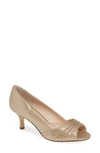 Nina Chezare Peep Toe Pump In Taupe Metallic Fabric