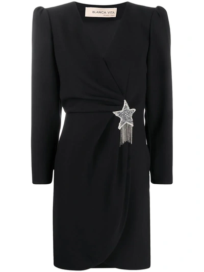 Blanca Vita Amanda Star-detail Wrap Dress In Nero