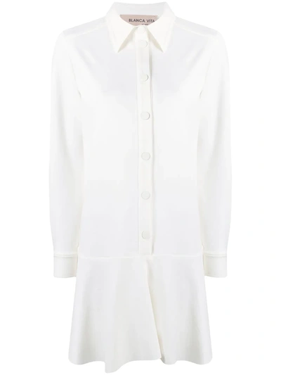 Blanca Vita Anastasia Flounce Shirt Dress In Bianco