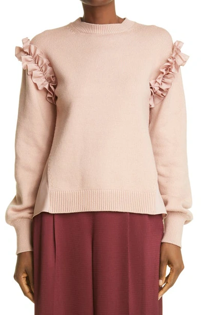 Adeam Ruffle Mixed Media Sweater In Mauve Pink