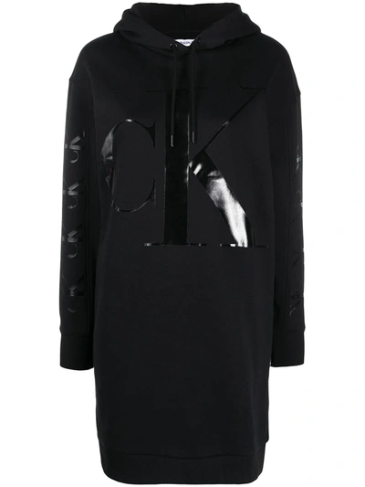 Calvin Klein Jeans Est.1978 Logo Drawstring Hoodie Dress In Black