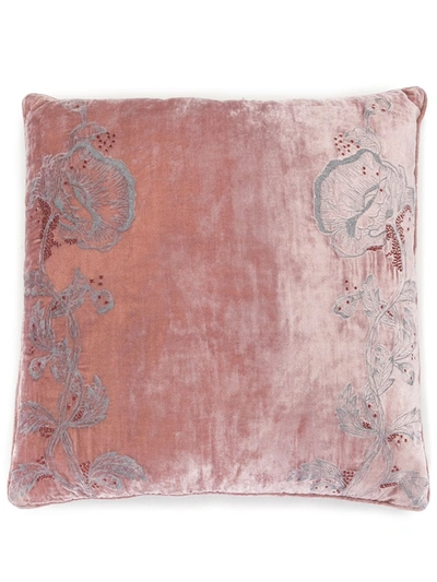 Anke Drechsel Embroidered Silk Cushion In Pink