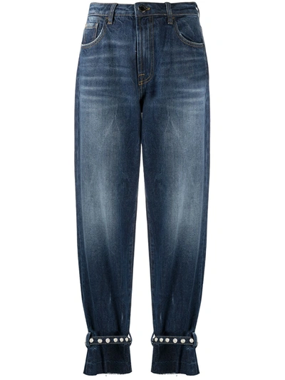 Pinko Pearl-detail Straight Leg Jeans In Blue