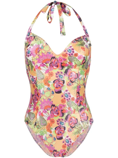 Pre-owned Dior 2010s  Floral Print Swimsuit In Orange