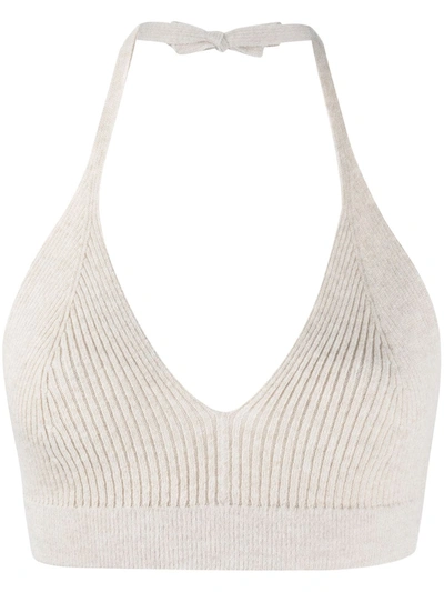 Ami Amalia Ribbed-knit Merino Wool Top In Neutrals