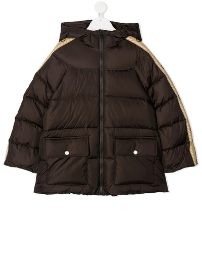 Gucci Kids' Interlocking G-stripe Padded Jacket In Brown