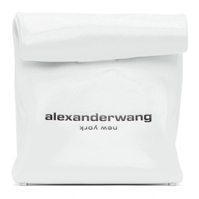 Alexander Wang Small Lunch Bag Clutch W/ Crystal Logo In 100 White