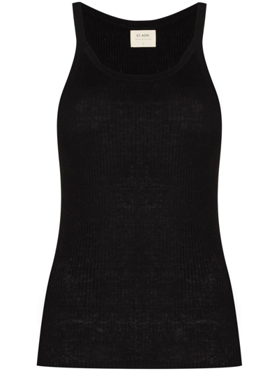 St Agni Women's Iman Ribbed-knit Linen Tank Top In Black