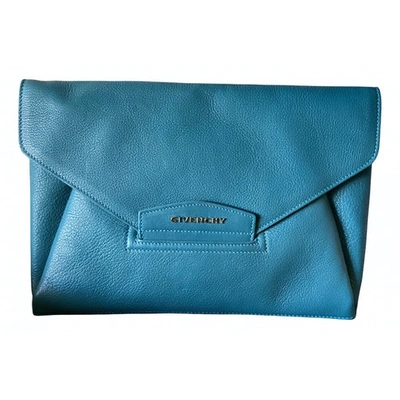 Pre-owned Givenchy Antigona Leather Clutch Bag In Turquoise