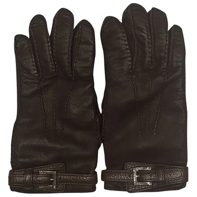 Pre-owned Loewe Leather Gloves In Brown