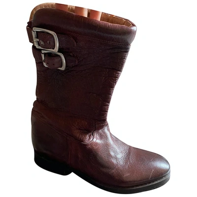 Pre-owned Paul Smith Leather Biker Boots In Burgundy